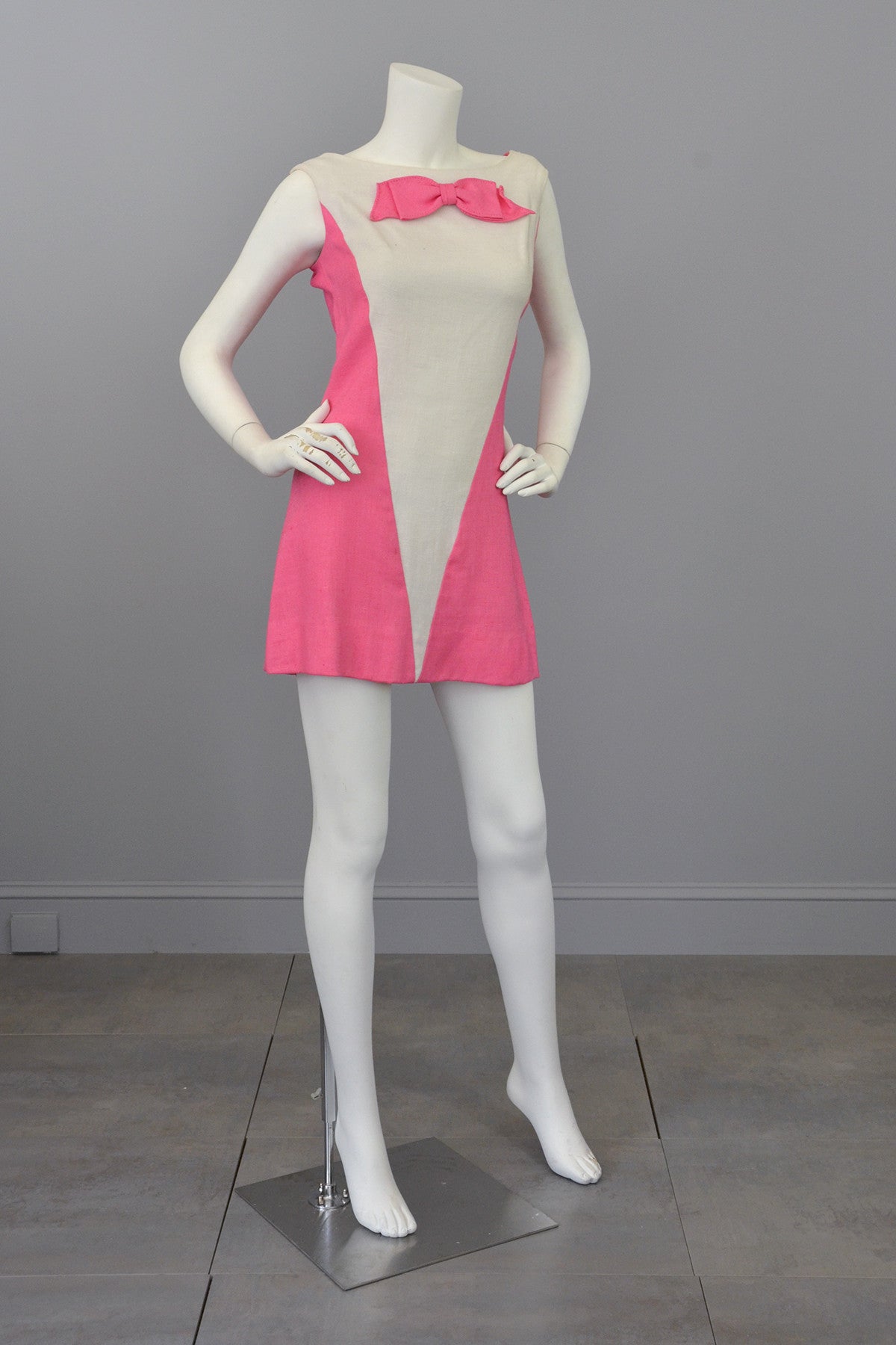 Vintage 1960s Pink White Colorblock Twiggy Micro Mini Dress RESERVED