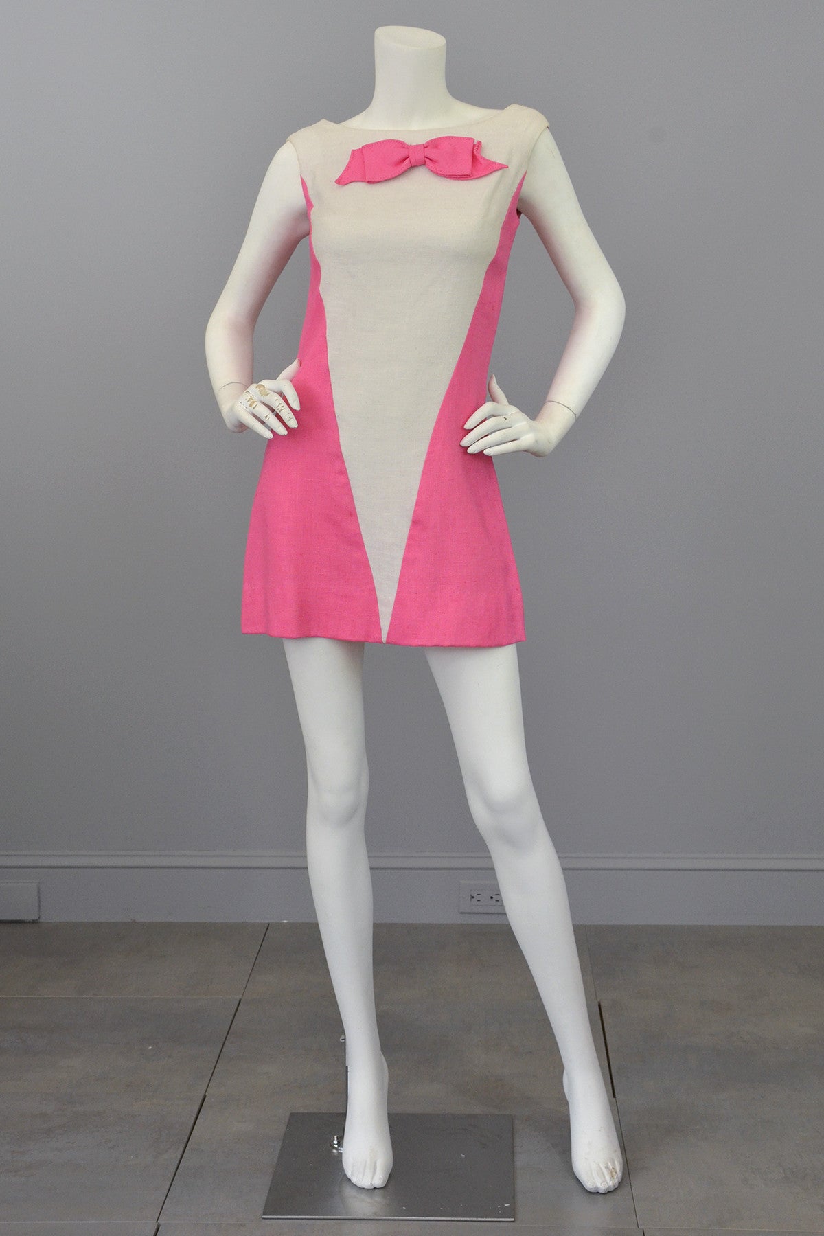 Vintage 1960s Pink White Colorblock Twiggy Micro Mini Dress RESERVED