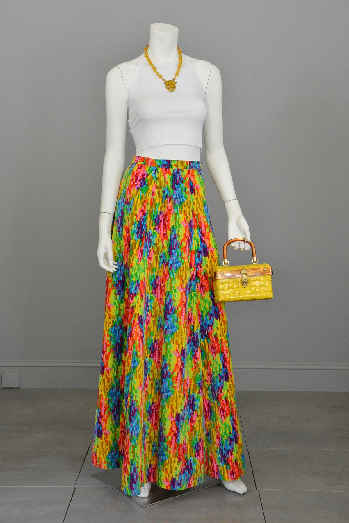1970s Pixelated Rainbow Maxi Skirt