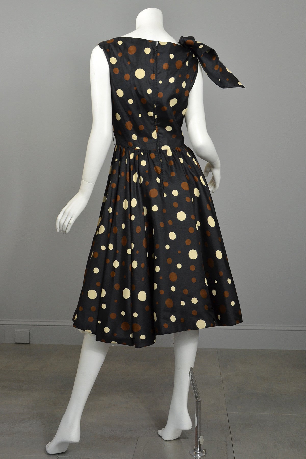 Coming! Vintage 1960s Polka Dot Kitten Bow Fit and Flare Dress