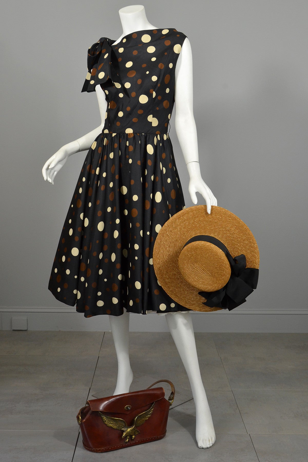 Coming! Vintage 1960s Polka Dot Kitten Bow Fit and Flare Dress