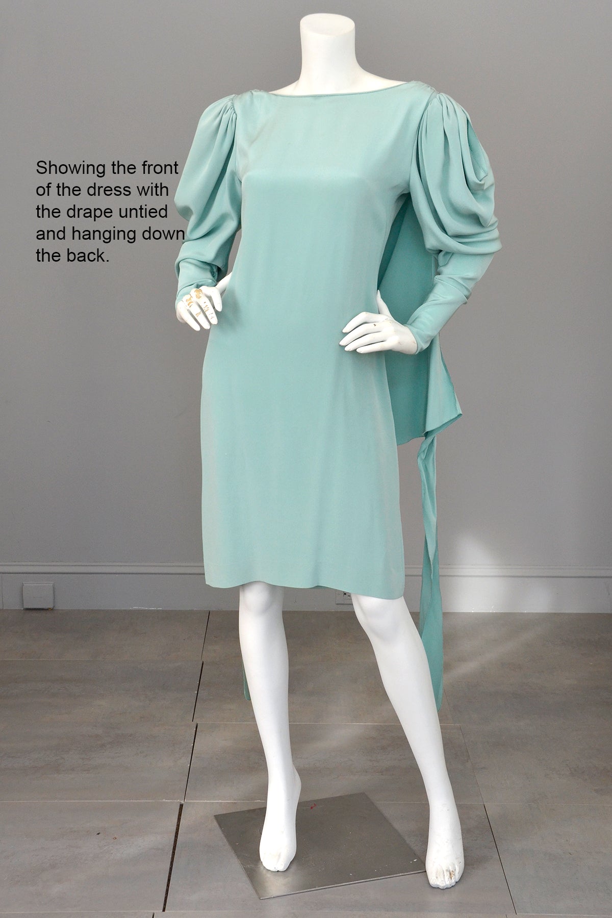 1980s Powder Aqua Blue Drape Back Open Shoulder Dramatic Disco Era Dre | VintageVirtuosa 1980s Powder Aqua Blue Drape Back Open Shoulder Dramatic Disco Era Dre | VintageVirtuosa