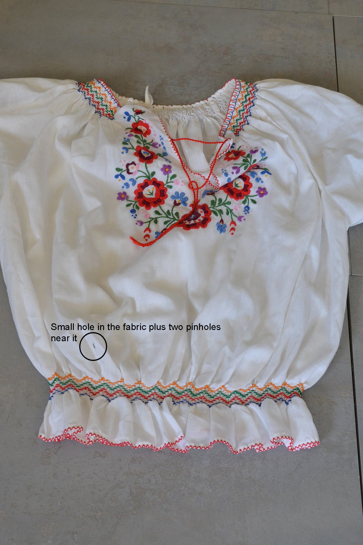 Embroidered Red Blue Flowers Vintage Peasant Top