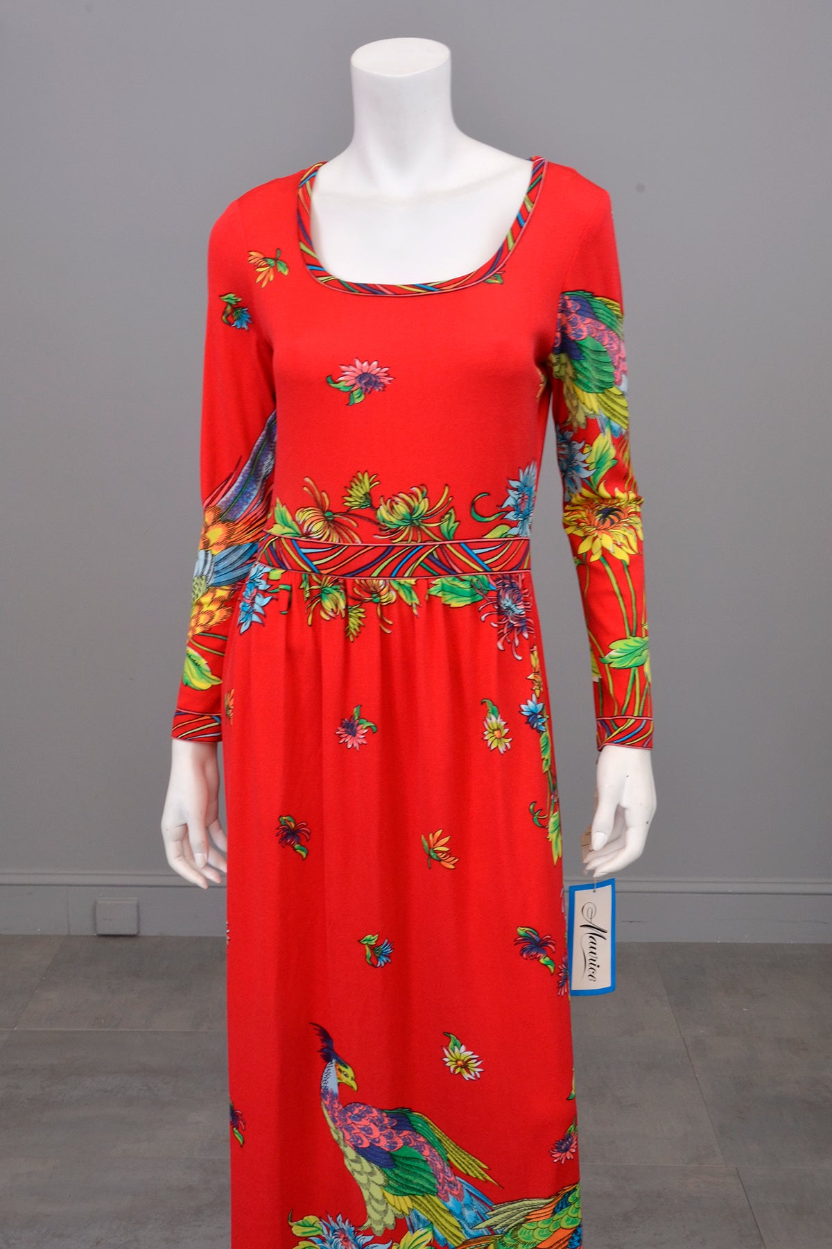 Vintage Peacock Print Jersey Knit Dress by Maurice