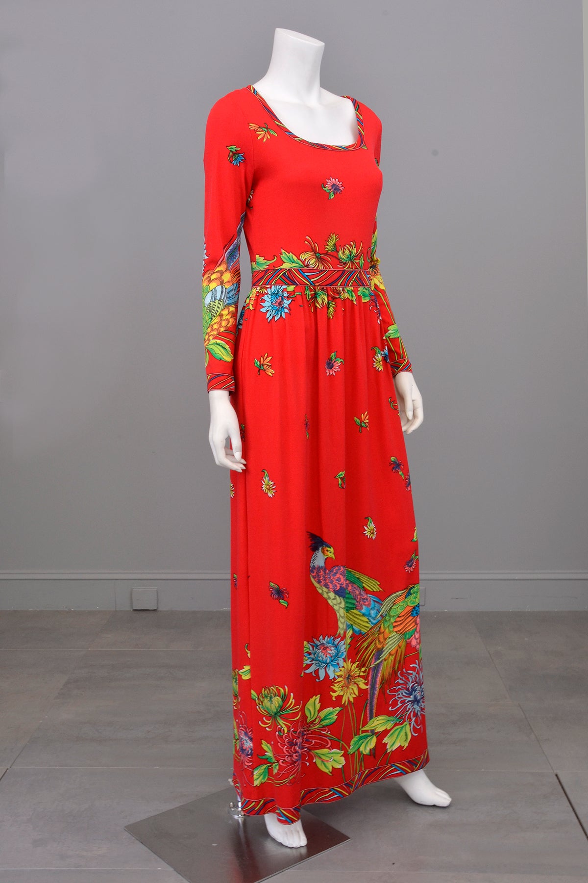 Vintage Peacock Print Jersey Knit Dress by Maurice | VintageVirtuosa Vintage Peacock Print Jersey Knit Dress by Maurice | VintageVirtuosa