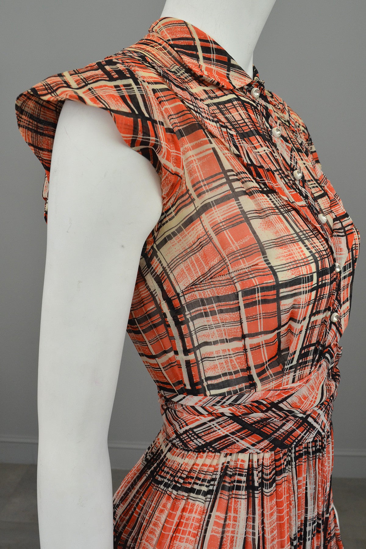vintage plaid dress 1930s Red Black Plaid Vintage Day Dress