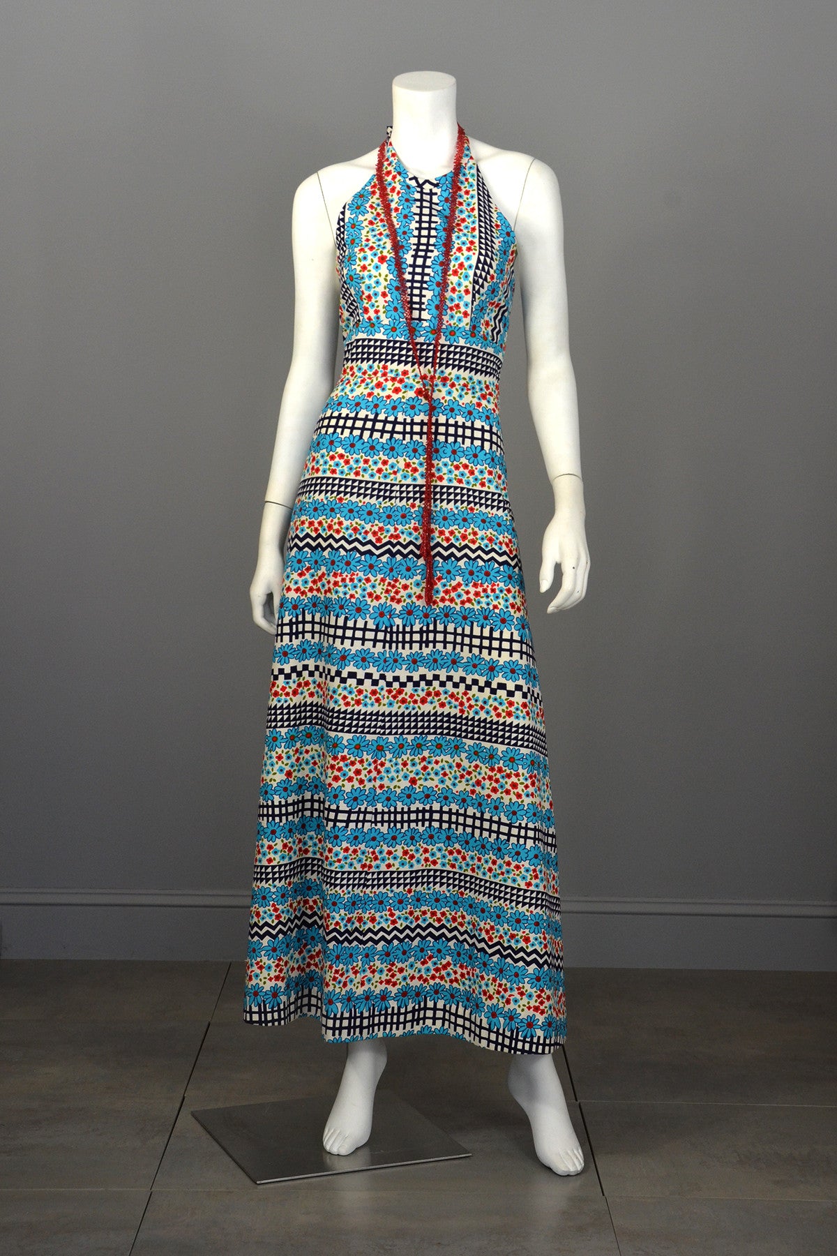 1960's Retro Print Hippie Maxi Halter Dress | VintageVirtuosa 1960's Retro Print Hippie Maxi Halter Dress | VintageVirtuosa