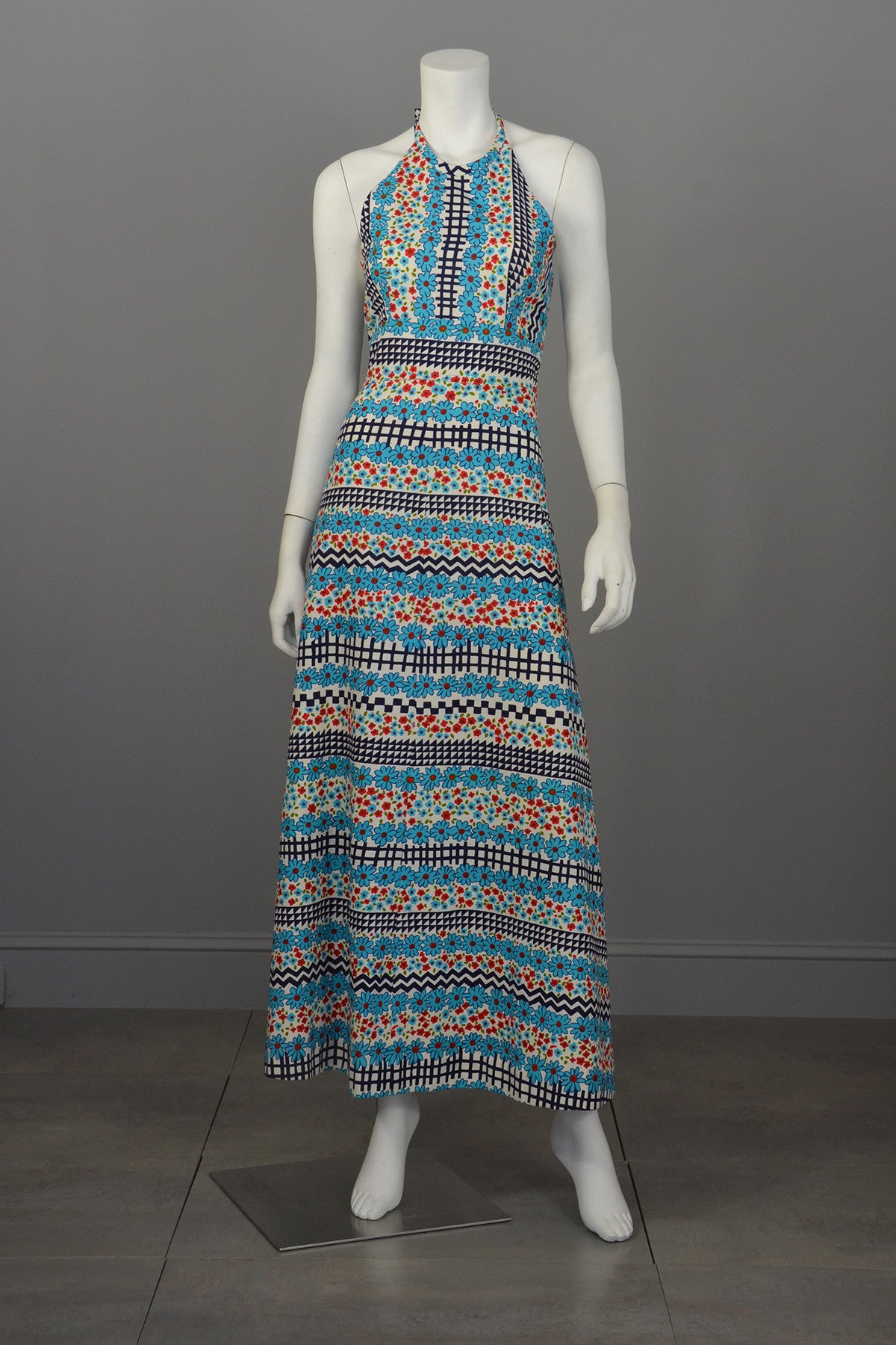 1960's Retro Print Hippie Maxi Halter Dress | VintageVirtuosa 1960's Retro Print Hippie Maxi Halter Dress | VintageVirtuosa