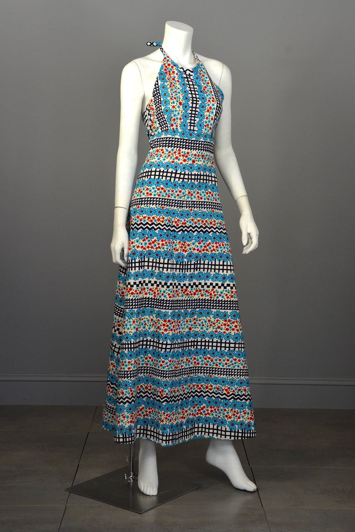 1960's Retro Print Hippie Maxi Halter Dress | VintageVirtuosa 1960's Retro Print Hippie Maxi Halter Dress | VintageVirtuosa