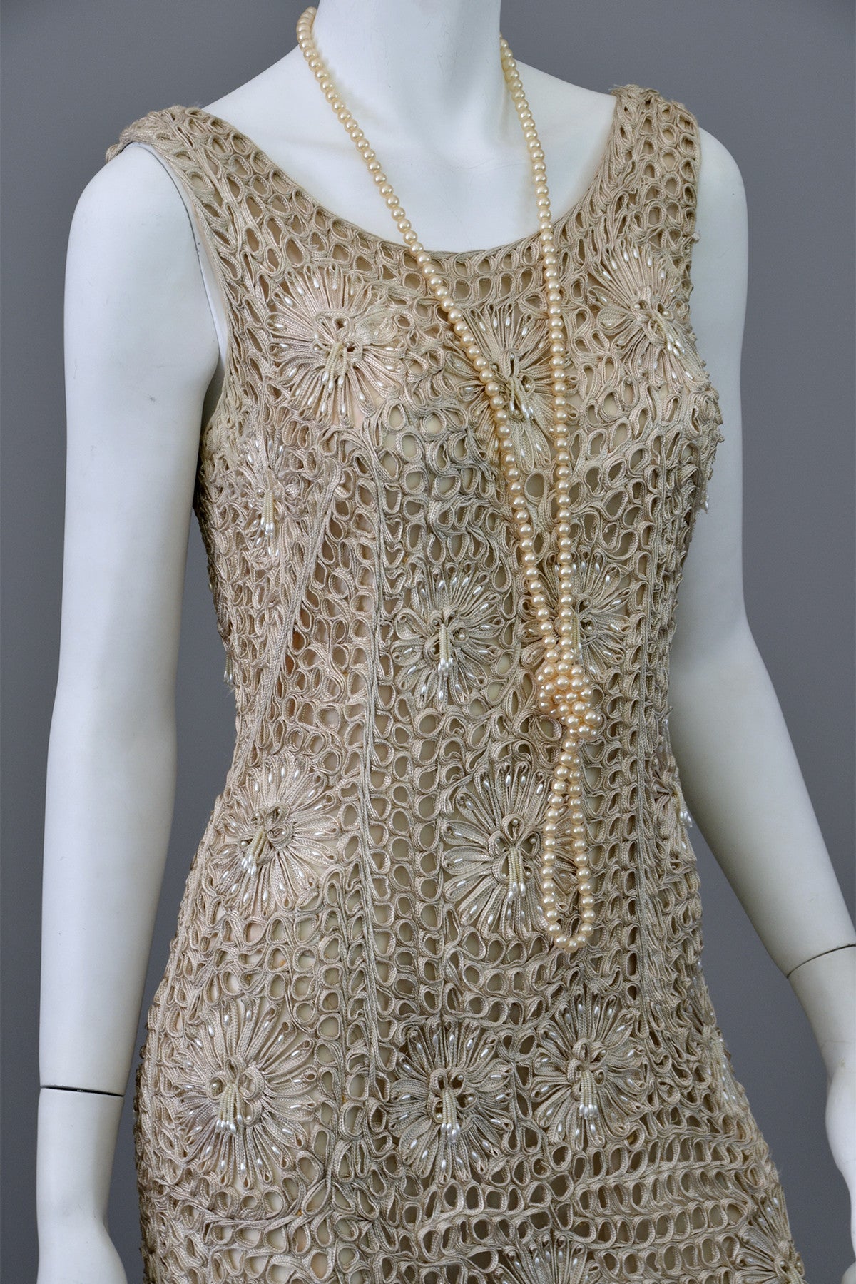 crochet flapper dress Lavender Gray Crochet Lace Slip Dress Tiered Flapper Great Gatsby M L 38 34
