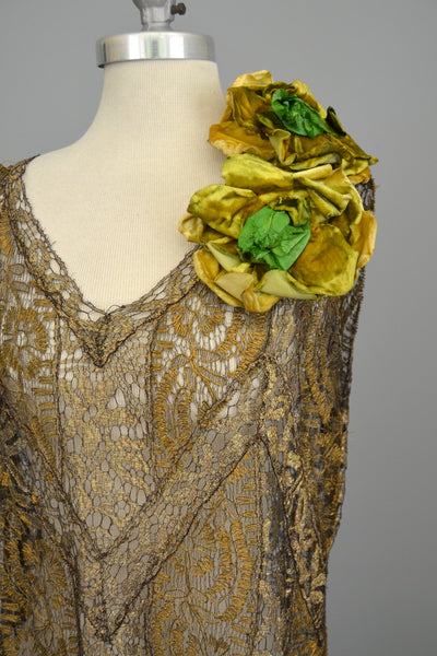 Layaway 1920s Spun Gold Lace Vintage Flapper Dress | VintageVirtuosa