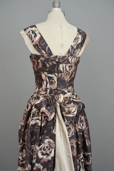 Vintage 1950s Retro Floral Print Evening Gown