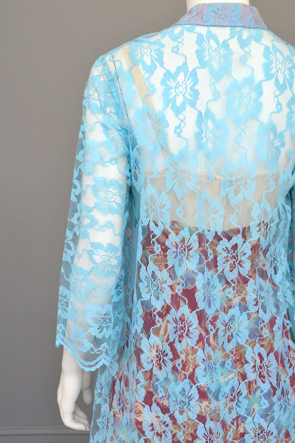 Vintage Baby Blue Lace and Mesh Duster