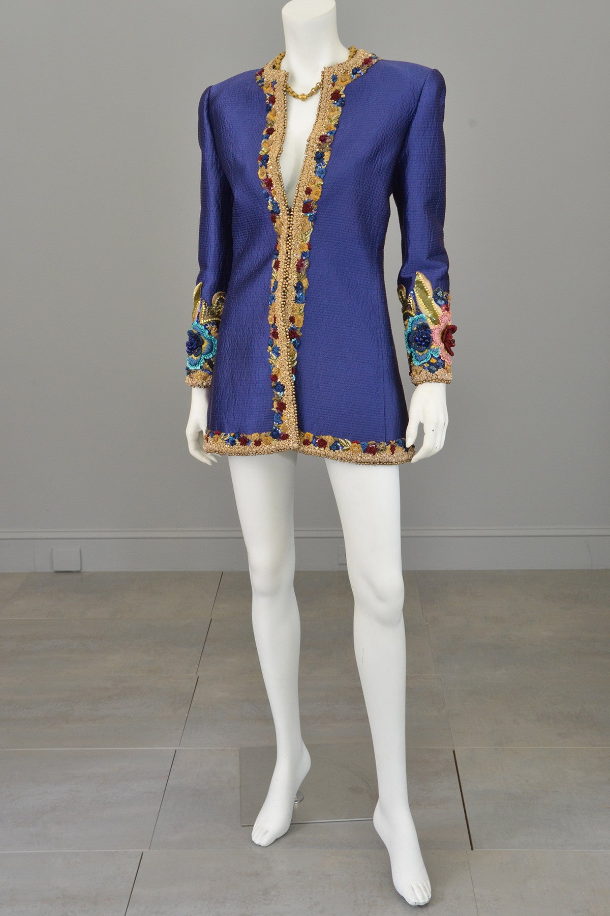 Mary McFadden Couture Embroidered Beaded Evening Coat Jacket