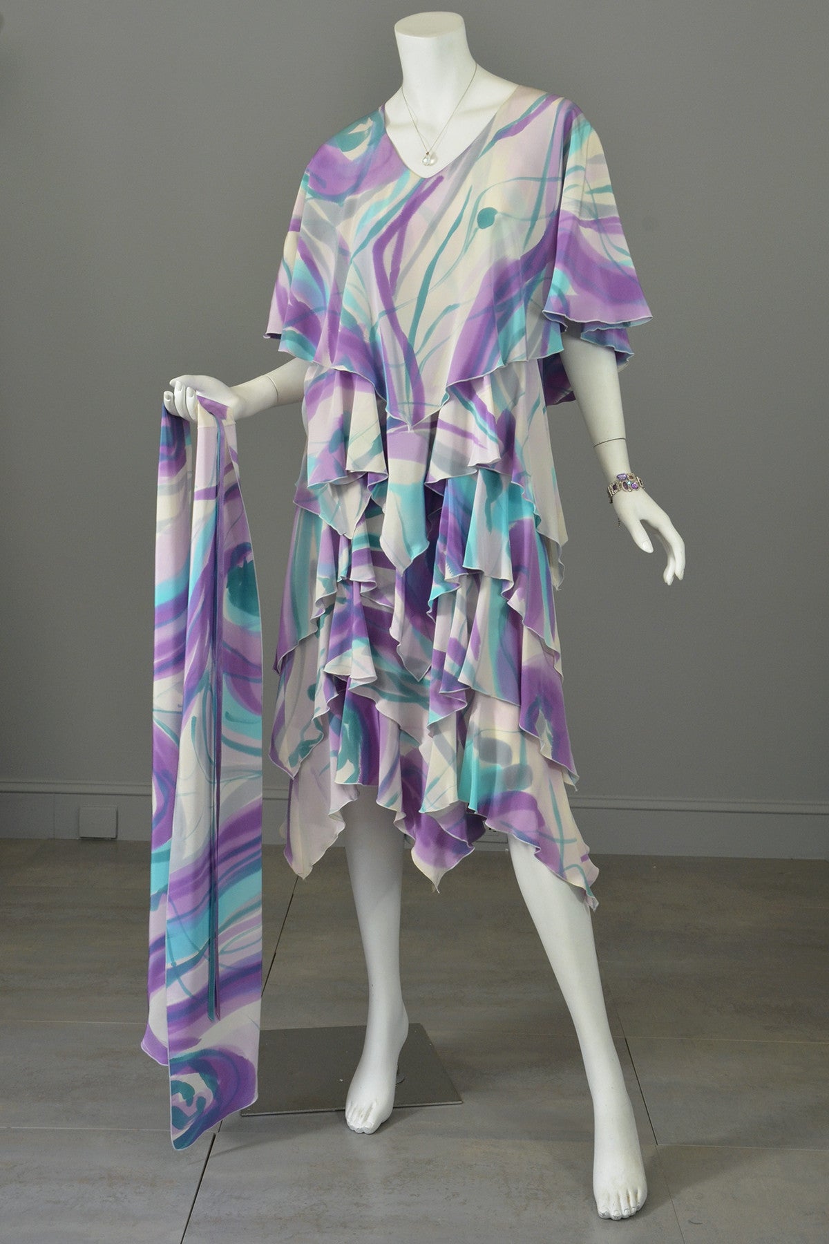 1990s Hand Dyed Silk Tiered Dress Size M/L