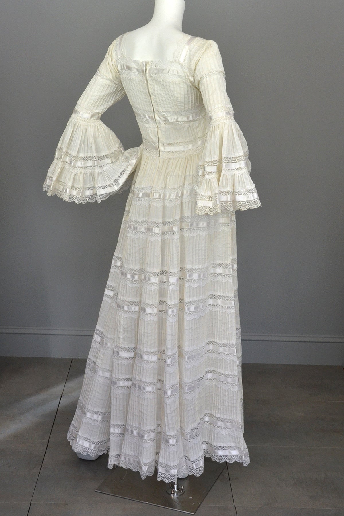 1970s Vintage Mexican Wedding Dress with Bell Sleeves and Lace 1970s Vintage Mexican Wedding Dress with Bell Sleeves and Lace