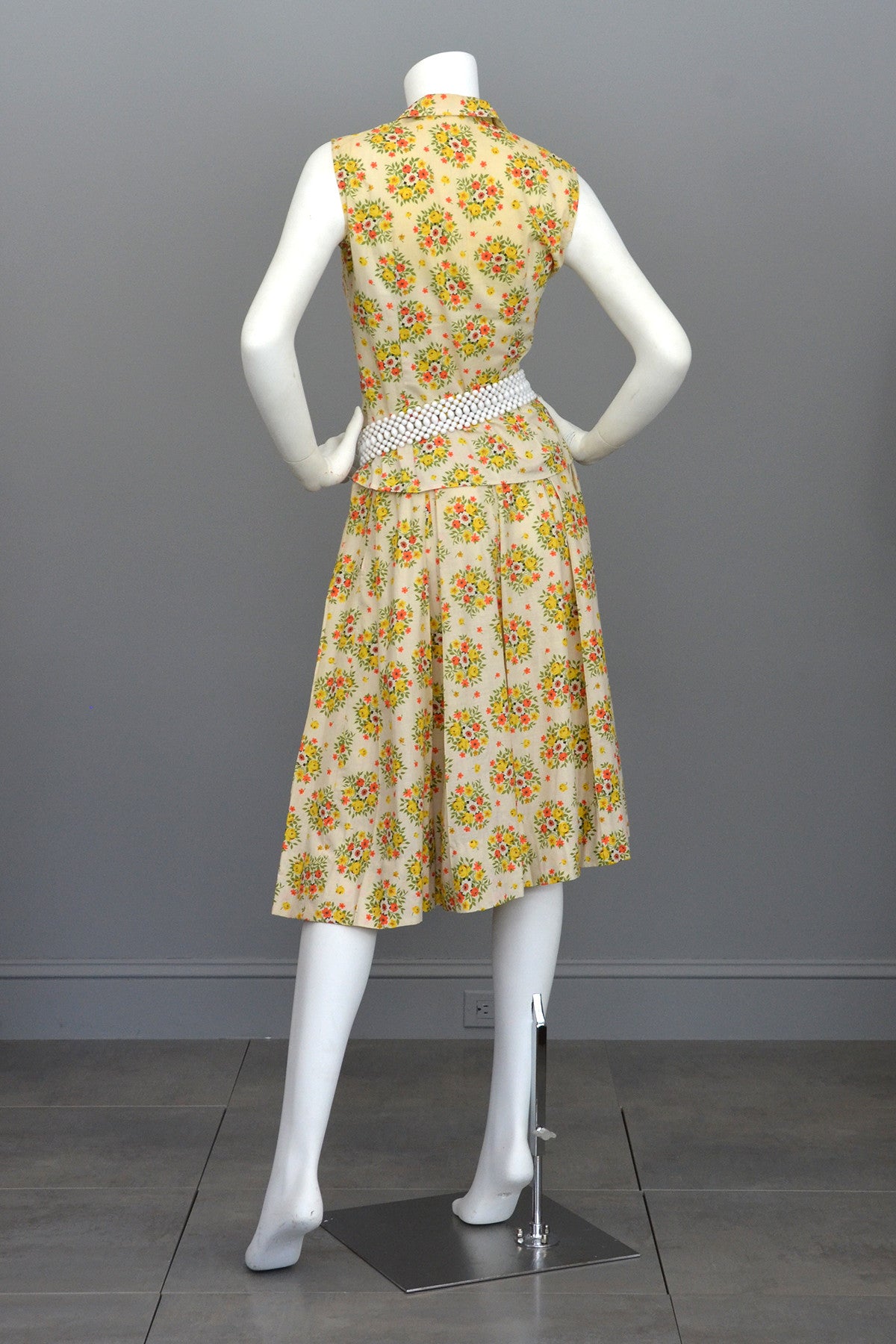 Vintage 1950's Cotton Yellow Rose Print Skirt and Top Dress