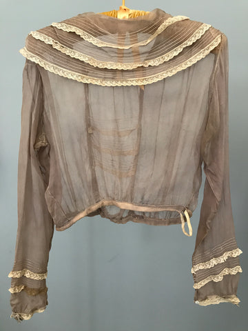 Sheer Taupe Silk Chiffon Edwardian Blouse - buy for $25 or Gift With Purchase of another item