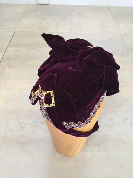 Purple Velvet Victorian Hat Bonnet