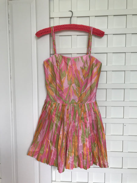 1960s Pinup MOD Abstract Swimsuit Romper w Pleated Skirt